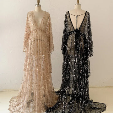 MQTIME  -  Sexy Sequin Maternity Photography Long Dress Lace Perspective Pregnancy Dress Photo Shoot Gown Baby Shower Dress